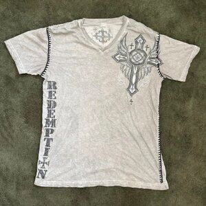 Grey V-Neck Affliction Style shirt